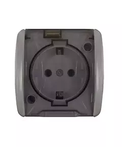 Розетка 1-м ОП Клио 16А IP54 с заземл. с прозр. крышкой сер. UNIVersal К2229-Gr