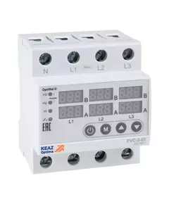 Реле напряжения OptiRel D PVC-3-63 с ЖК-дисплеем и контролем тока 3Ф 63 А КЭАЗ 357871