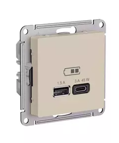 Розетка USB AtlasDesign тип A+C 45Вт высокоскор. ЗУ QC PD механизм песочн. SE ATN001229