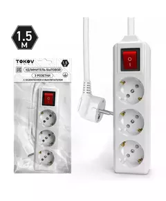 Удлинитель 3х1.5м с заземл. с выкл. 10А 3х1.5 TOKOV LIGHT TKL-C01-BU3-1.5-1.5-ZV