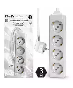 Удлинитель 4х3м с заземл. 10А 3х1.5 TOKOV LIGHT TKL-C01-BU4-3-1.5-Z