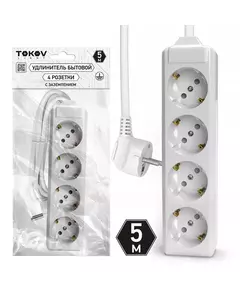 Удлинитель 4х5м с заземл. 10А 3х1.5 TOKOV LIGHT TKL-C01-BU4-5-1.5-Z