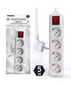 Удлинитель 4х5м с заземл. с выкл. 10А 3х1.5 TOKOV LIGHT TKL-C01-BU4-5-1.5-ZV