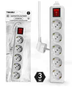 Удлинитель 5х3м с заземл. с выкл. 10А 3х1.5 TOKOV LIGHT TKL-C01-BU5-3-1.5-ZV