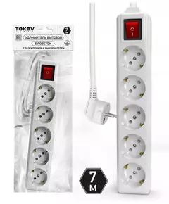 Удлинитель 5х7м с заземл. с выкл. 10А 3х1.5 TOKOV LIGHT TKL-C01-BU5-7-1.5-ZV
