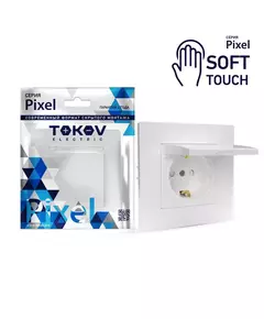 Розетка 1-м СП Pixel 16А IP20 с заземл. защ. шторки с крышкой механизм айс TOKOV ELECTRIC TKE-PX-R1ZSW1-C34