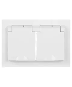 Розетка 2-м СП Accent 6-210-01 16А IP44 250В 2P+E Schuko с крышками защ. шторки AL/CU бел. Intro Б0063577