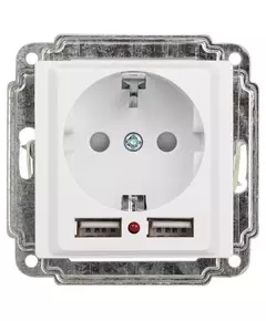 Розетка 1-м СП Accent 6-410-01 16А IP20 250В P+E Schuko защ. шторки + 2хUSB бел. Intro Б0063689