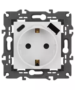 Розетка Elegance 14-4108-01 16A 250В 2P+E защ. шторки с USB type-A+C 3А 5В белый Эра Б0067736