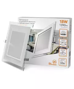 Светильник светодиодный Glass 18Вт 3000К IP20 1390лм 220-240В ДВО квадрат с декоративн. стеклом бел. GAUSS 948111118