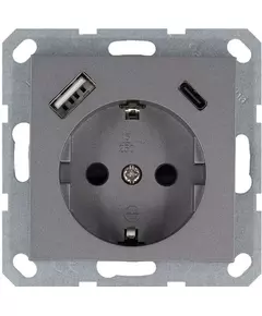 Розетка Shuko 16А с заземл. защ. шторки с 2-мя заряд. устройствами USB тип A+C 25Вт механизм алюм. Jasmart G5501USB-25S