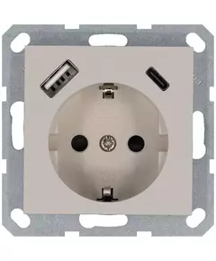 Розетка Shuko 16А с заземл. защ. шторки с 2-мя заряд. устройствами USB тип A+C 25Вт механизм тауп Jasmart G5501USB-25T