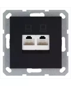 Розетка компьютерная 2-м RJ45 IP20 кат. 5E механизм черн. матов. soft touch Jasmart G6106PB