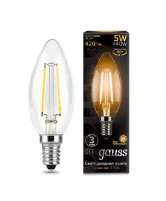 Лампа светодиодная филаментная Black Filament 5Вт свеча 2700К тепл. бел. E14 420лм GAUSS 103801105