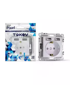 Розетка 1-м СП Pixel IP20 с заземл. с 2-мя заряд. устр. USB тип A+A механизм перламутр. TOKOV ELECTRIC TKE-PX-R1U2A-C04