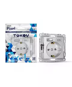 Розетка 1-м СП Pixel IP20 с заземл. с 2-мя заряд. устр. USB тип A+C механизм алюм. TOKOV ELECTRIC TKE-PX-R1U2AC-C03