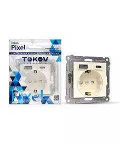 Розетка 1-м СП Pixel IP20 с заземл. с 2-мя заряд. устр. USB тип A+C механизм беж. TOKOV ELECTRIC TKE-PX-R1U2AC-C02