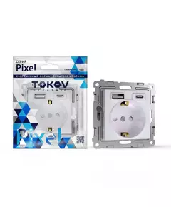 Розетка 1-м СП Pixel IP20 с заземл. с 2-мя заряд. устр. USB тип A+C механизм перламутр. TOKOV ELECTRIC TKE-PX-R1U2AC-C04