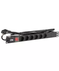Блок розеток 6-м PDU (немец. станд.) DIN49440 с LED выкл. 1U шнур 2м вилка DIN49441 профиль ПВХ черн. ITK PH12-6D1-P