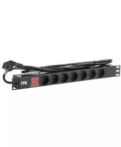 Блок розеток 7 мест PDU (немец. cтанд.) DIN49440 с LED выкл. 1U шнур 2м вилка DIN49441 профиль ПВХ черн. ITK PH12-7D1-P