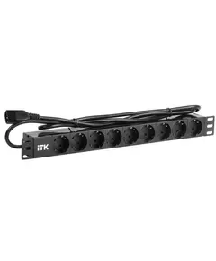 Блок розеток 9 мест PDU (немец. станд.) DIN 49440 ПВХ профиль 1U шнур 2м; вилка IEC 320 C14; черн. ITK PH22-9D2-P