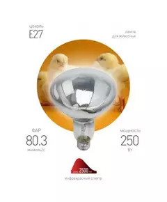 Излучатель тепловой (лампа инфракрасная) ИКЗ 220-250 R127 250Вт E27 IP20 КЭЛЗ Б0042991