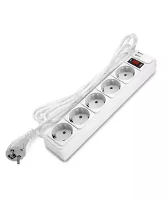 Удлинитель с сетевым фильтром 5х5м с заземл 10А 2.2кВт IP20 2хUSB ПВС 3х1 с выкл. бел. DOMTOK 2566