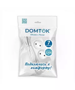 Удлинитель 2х7м без заземл. 10А IP20 2.2кВт ПВС 2х1 бел. DOMTOK 2348
