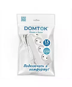 Удлинитель 4х1.5м без заземл. 10А IP20 2.2кВт ПВС 2х1 бел. DOMTOK 2354