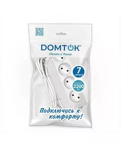 Удлинитель 4х7м без заземл. 10А IP20 2.2кВт ПВС 2х1 бел. DOMTOK 2358