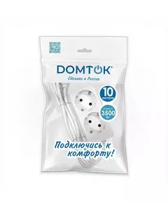 Удлинитель 2х10м с заземл. 16А IP20 3.5кВт ПВС 3х1 бел. DOMTOK 2385