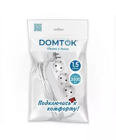 Удлинитель 3х1.5м с заземл. 16А IP20 3.5кВт ПВС 3х1 с выкл. бел. DOMTOK 2379