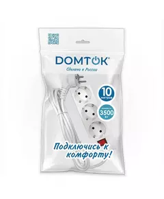 Удлинитель 3х10м с заземл. 16А IP20 3.5кВт ПВС 3х1 с выкл. бел. DOMTOK 2380