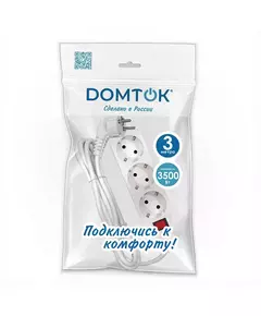 Удлинитель 3х3м с заземл. 16А IP20 3.5кВт ПВС 3х1 с выкл. бел. DOMTOK 2381
