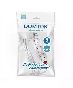 Удлинитель 3х5м с заземл. 16А IP20 3.5кВт ПВС 3х1 с выкл. бел. DOMTOK 2382