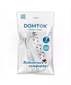 Удлинитель 3х7м с заземл. 16А IP20 3.5кВт ПВС 3х1 с выкл. бел. DOMTOK 2383