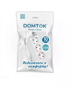 Удлинитель 3х10м с заземл. 16А IP20 3.5кВт ПВС 3х1 бел. DOMTOK 2390