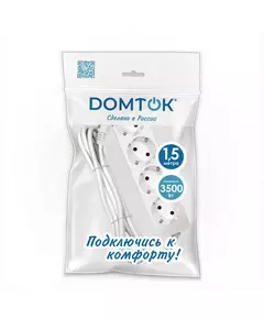 Удлинитель 4х1.5м с заземл. 16А IP20 3.5кВт ПВС 3х1 бел. DOMTOK 2394
