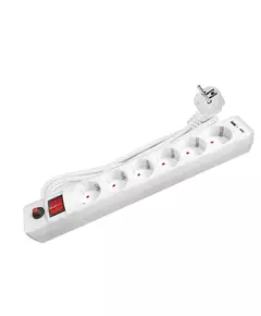 Удлинитель с сетевым фильтром 6х1.8м с заземл. 10А IP20 2.2кВт USB type-A + type-C ПВС 3х0.75 с выкл. бел. UNIVersal 2543