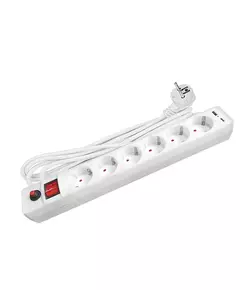 Удлинитель с сетевым фильтром 6х5м с заземл. 10А IP20 2.2кВт USB type-A + type-C ПВС 3х0.75 с выкл. бел. UNIVersal 2545