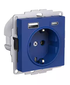 Розетка AtlasDesign 16А с 2-мя заряд. устройствами USB тип A+C 5В/2.4А/3.0А 2х5В/1.5А механизм аквамарин SE ATN001132