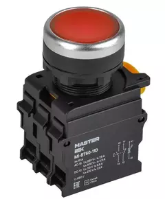 Кнопка d22мм 1НО+1НЗ MASTER с подсветкой красн. IEK MI-BT60-11D-3-12-K04