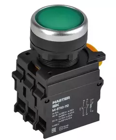 Кнопка d22мм 1НО+1НЗ MASTER с подсветкой зел. IEK MI-BT60-11D-3-12-K06