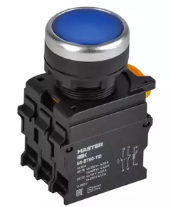 Кнопка d22мм 1НО+1НЗ MASTER с подсветкой син. IEK MI-BT60-11D-3-12-K07