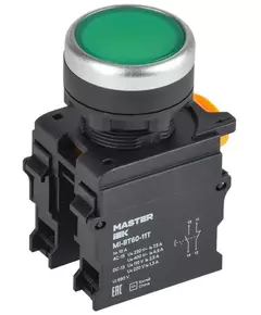 Кнопка d22мм 1НО+1НЗ MASTER с фиксацией зел. IEK MI-BT60-11T-3-21-K06