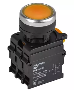 Кнопка d22мм 1НО+1НЗ MASTER с подсветкой и фиксацией желт. IEK MI-BT60-11TD-3-11-K05