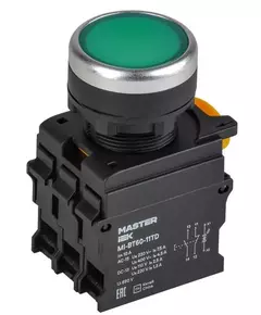 Кнопка d22мм 1НО+1НЗ MASTER с подсветкой и фиксацией зел. IEK MI-BT60-11TD-3-11-K06
