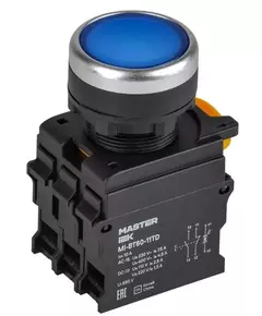 Кнопка d22мм 1НО+1НЗ MASTER с подсветкой и фиксацией син. IEK MI-BT60-11TD-3-11-K07