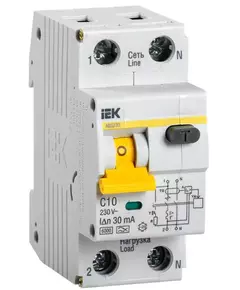 Выключатель автоматический дифференциального тока 2п (1P+N) C 10А 30мА тип A 6кА АВДТ-32 IEK MAD22-5-010-C-30