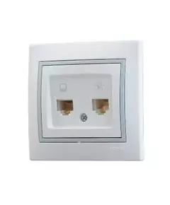 Розетка компьютерная RJ45 + телефонная RJ11 СП Мира 16А IP20 с сер. вставкой бел. LEZARD 701-0215-143